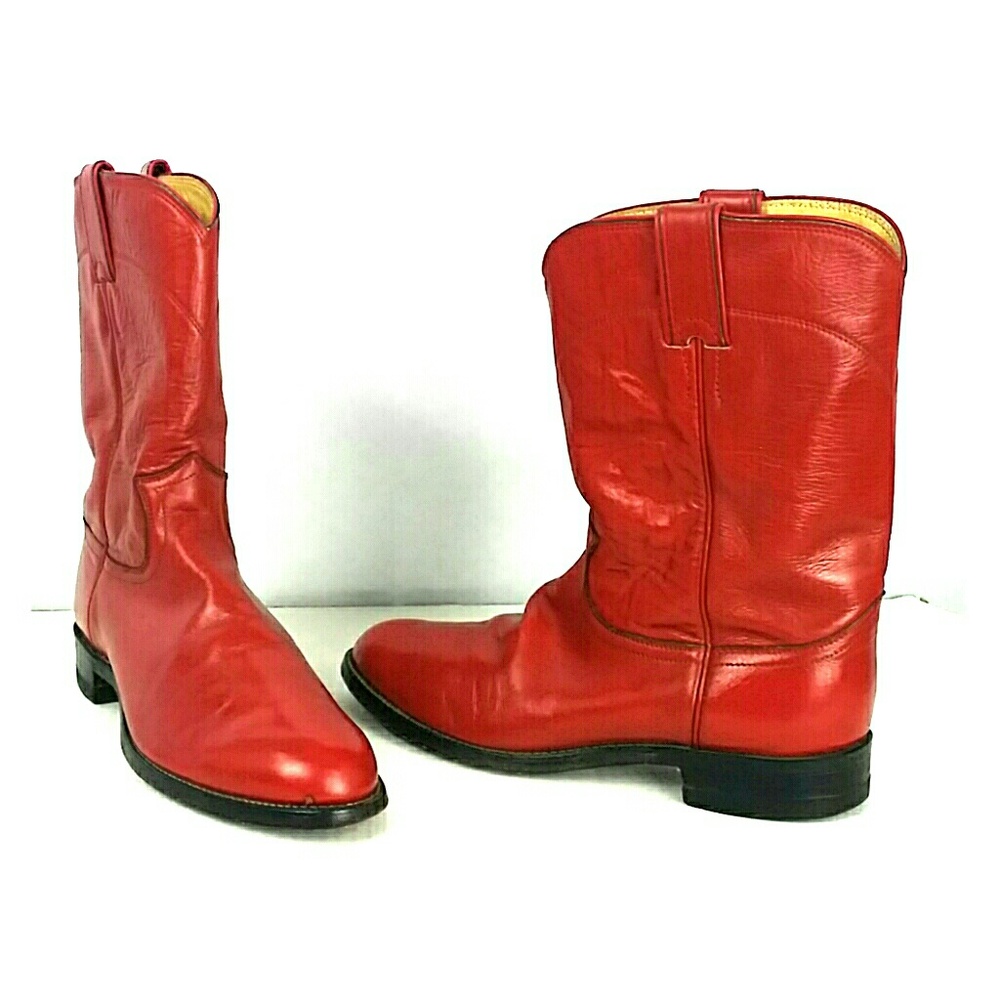 Justin Red Western Cowboy Roper Boots Women's